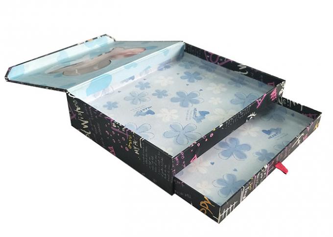 Black Double Layer Book Shaped Gift Box With Transparent Window Clear Top